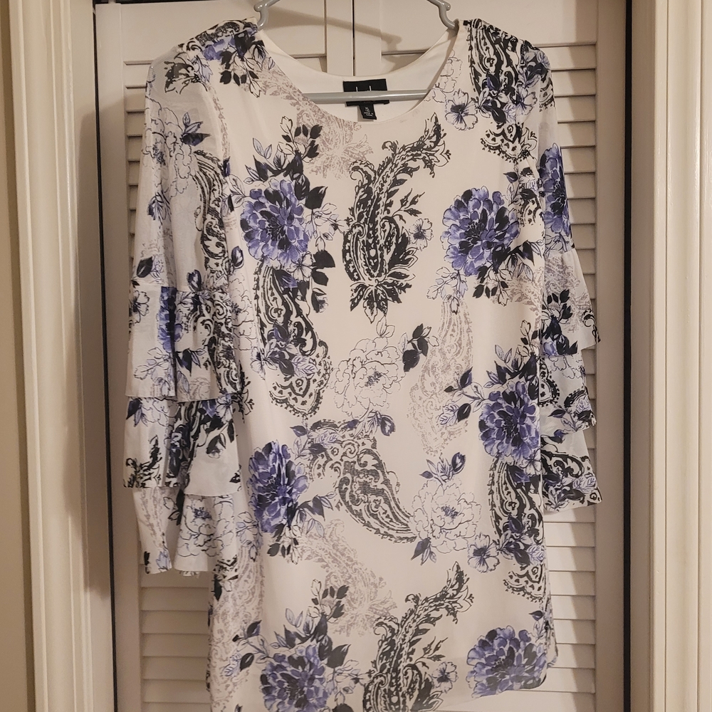 by & by Blue White Ruffled Blouse